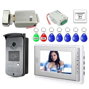 7인치 비디오 초인종 키트, 전기 잠금 장치가 있는 비디오 인터콤 도어폰 시스템 + 전원 공급 장치 + 도어 출구 + 홈 빌라용 ID 열쇠고리