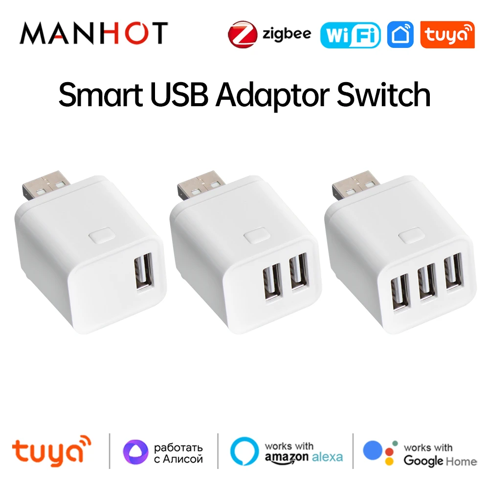 투야 와이파이/지그비 스마트 마이크로 1 2 3 USB 어댑터 스위치 5V 미니 USB 전원 어댑터 플러그 (알렉사, 구글, 얀덱스 앨리스용)