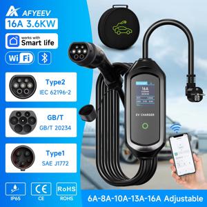 AFYEEV 3600W 휴대용 Type2 IEC62196-2 EV 충전기 Type1 SAE J1772 전기 자동차 충전기 GBT EVSE 충전 케이블 Wallbox EU 플러그