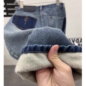 레트로 플리스 안감 데님 청바지 여성용 가을 겨울 신상 플러스 사이즈 배형 하이웨이스트 슬림 스트레이트 루즈핏 아빠 바지