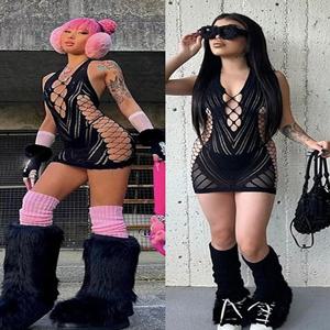 투명 레이스 짧은 원피스 백리스 할로우 홀터 잠옷, 섹시한 여성 잠옷, 파티 클럽 미니 드레스