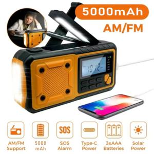 5000mAh 휴대용 비상 태양광 라디오 핸드 크랭크 충전 AM/FM SW 멀티 밴드 라디오 LED 독서용 손전등 파워 뱅크