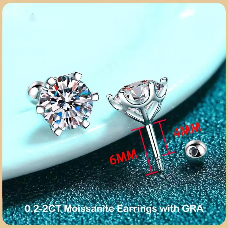 BIJOX STORY 여성용 Moissanite 스크류 스터드 귀걸이 D 컬러 925 스털링 실버 6 프롱 다이아몬드 웨딩 파인 쥬얼리