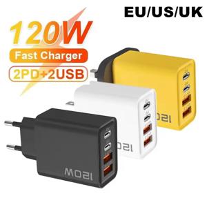 120W USB 고속 충전기 퀵 차지 3.0 타입 C 모바일 폰 충전기 어댑터 아이폰 삼성 샤오미용 EU/US/UK 플러그 월 충전기