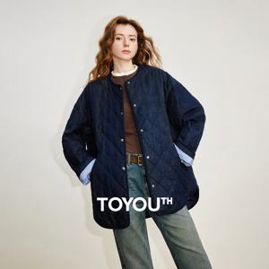 토유스 여성 구스 다운 재킷 2025 겨울 신상 라운드 넥 레트로 다이아몬드 그리드 라운드 넥 스냅 버튼 두꺼운 따뜻한 다운 재킷