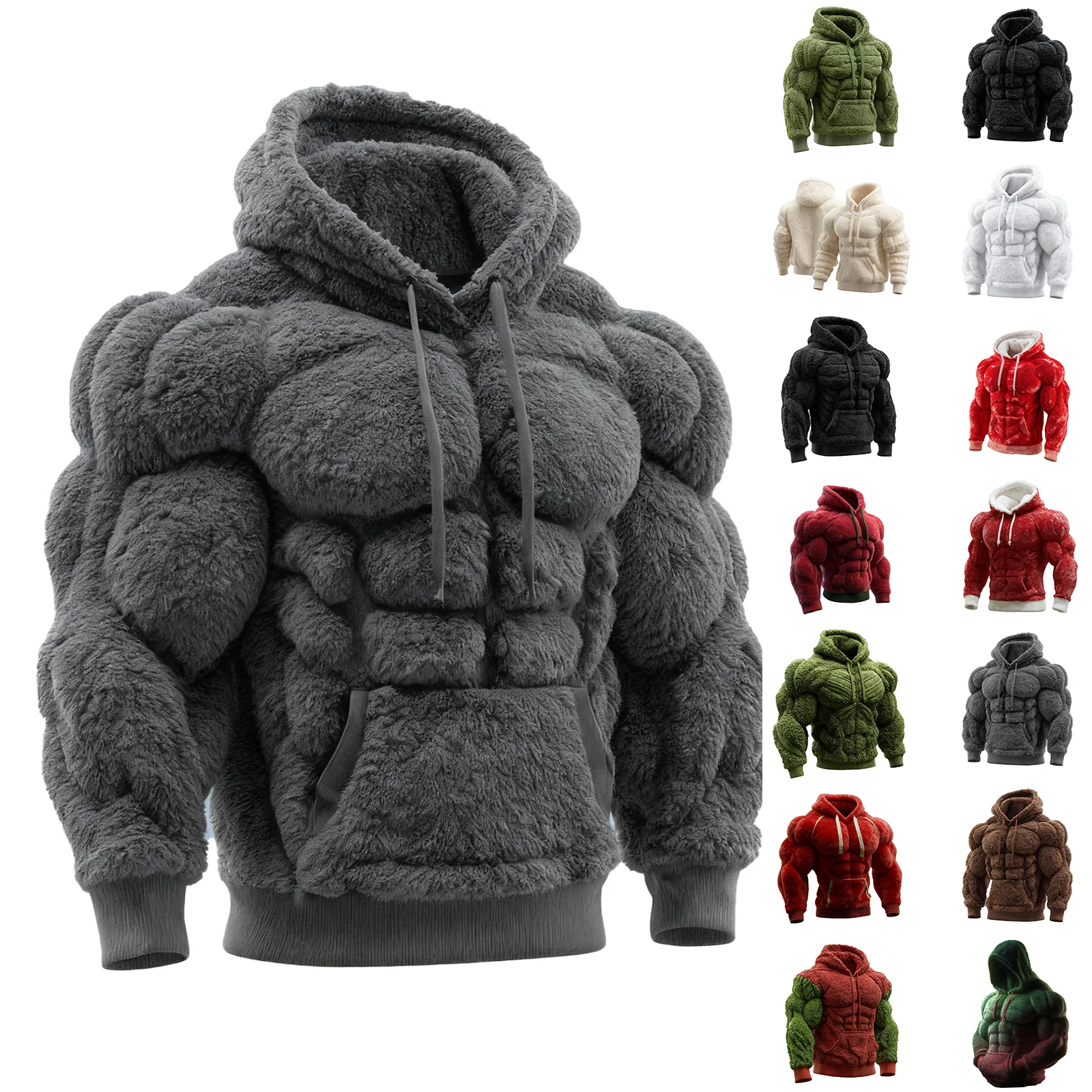 남성용 플란넬 후드티 풀오버 복근 디자인 스포츠웨어 가을 겨울 캐주얼 긴팔 후드 스웨트셔츠