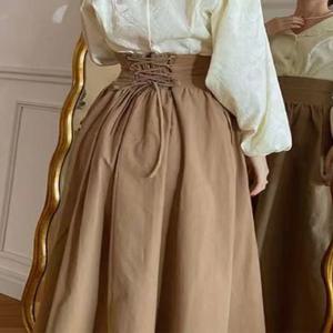 여성용 다크 다크 브라운 빈티지 스커트, 하라주쿠 포켓, 우아한 롱 스커트, 한국 패션 디자이너, Y2k 캐주얼 스커트, 겨울 2023