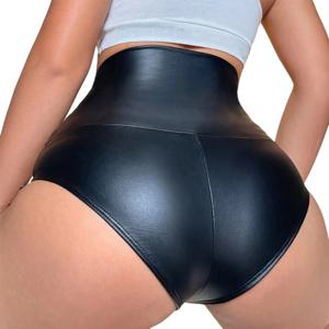 여성을위한 높은 허리 PU 가죽 부티 반바지 레이브 파티 및 Clubwear에 대한 탄성 맞는 넓은 허리띠 끈 팬티 핫 바지