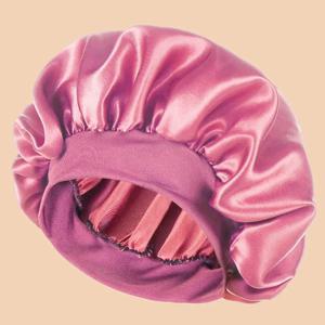 1Pc 여성용 와이드 브림 새틴 보닛, 솔리드 컬러 방수 샤워 캡 부드러운 실크 헤어 보호 모자