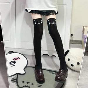 여성용 프린트 만화 스타킹, Y2k 소녀 무릎 높이 양말, 허벅지 높이 스타킹, JK 로리타 카와이 허벅지 높이 양말