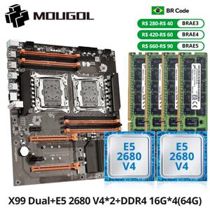 MOUGOl X99 듀얼 CPU 게임용 마더보드 세트 lntel Xeon E5 2680 V4&DDR4 64GB(4*16GB) LGA2011-3 M.2 NVME 서버 컴퓨터 호스트용