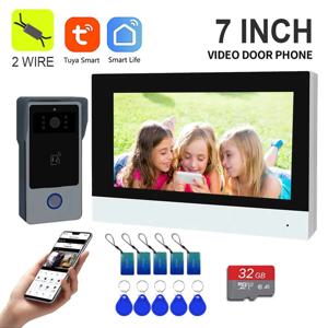 2 전선 스마트 홈 Tuya Wifi 1080P 비디오 인터콤 비디오 도어 폰 7 ''터치 모니터 비디오 초인종 도어 카메라 보안 시스템