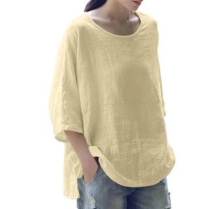 플러스 사이즈 여성용 린넨 티셔츠, 패션 7부 소매 라운드넥 탑, 단색 루즈핏 캐주얼 플러스 사이즈 셔츠 탑