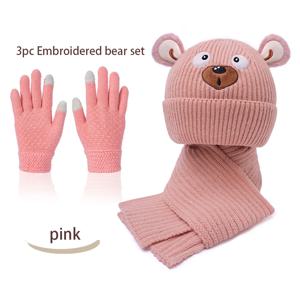 3-12Y가을과 겨울을 위한 3피스 따뜻한 어린이 모자와 스카프 세트, 소년을 위한 귀여운 작은 곰, 소녀를 위한 모직, 두꺼운