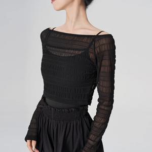 발레 탑 여성 프릴 슬리브 댄스 셔츠 여름 크롭 피트 댄스웨어