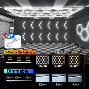 디밍이 가능한 육각형 차고 조명 3 색 변경 6000K4000K3000K 체육관 벌집 LED 튜브 자동차 세부 작업장 이발사 천장 조명