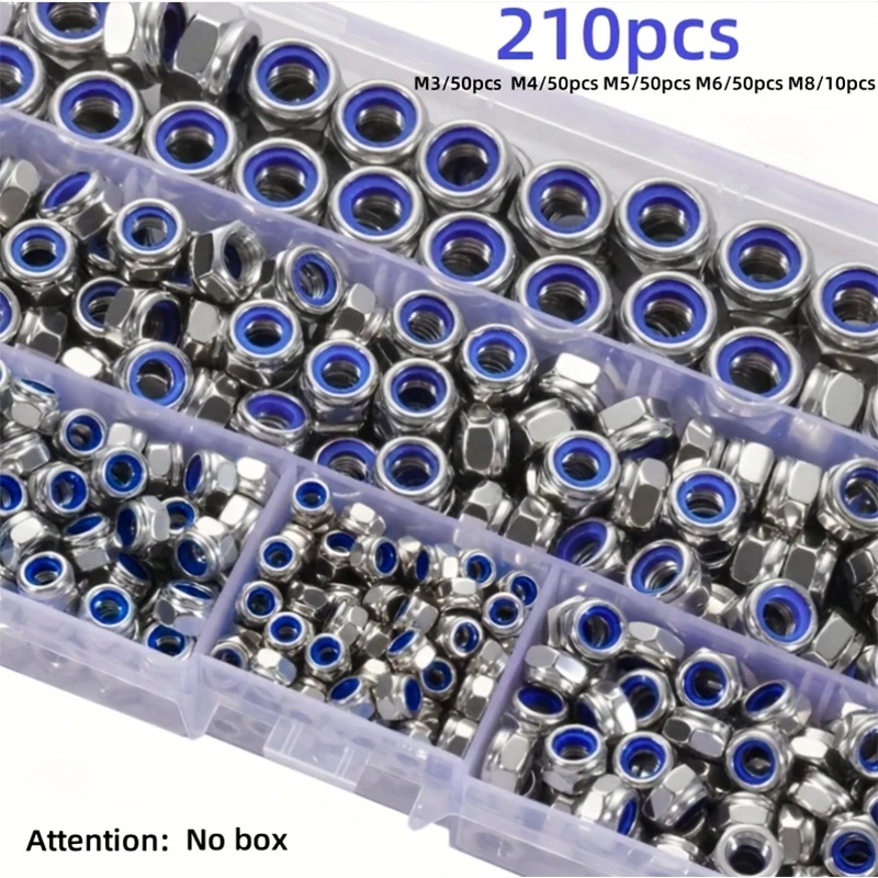 210/150pcs M3-M8 미끄럼 방지 육각 너트, 전체 스레드 안티 잠금, 8 등급, 안전 잠금, 산업용/건설/전자/자동차용