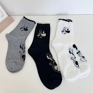 3 쌍 디즈니 미키 미니 코튼 귀여운 따뜻한 스포츠 소녀 여성 양말 가을 겨울 만화 여성 미드 튜브 양말