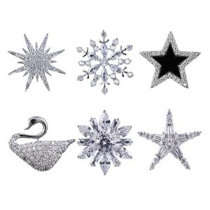 고급 패션 크리스탈 육각별 네모난 별 타이핀 - 히잡 라펠 코사지 칼라 스카프 버클, 우아한 액세서리