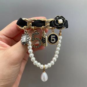 여성용 크리스탈 펄 태슬 타이 핀 우아한 카멜리아 꽃 코사지 브로치 고급 쥬얼리 액세서리 (넥타이, 백팩용)