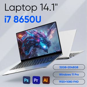 2026년형 초슬림 14.1인치 노트북 인텔 코어 i7-8650U 윈도우 11 프로 32GB 램 2TB M.2 SSD - 사무용 및 학습용으로 이상적
