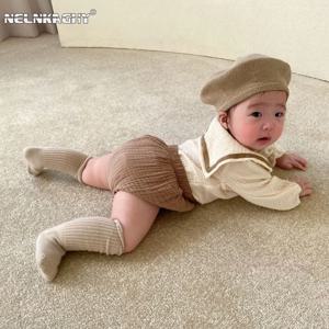 신생아 아기 소녀 소년 가을 전체 소매 해군 칼라 탑 티셔츠 솔리드 빵 바지 유아 어린이 순수 코튼 의류 세트 2pcs