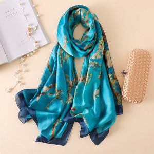 패션 럭셔리 브랜드 반 고흐 유화 실크 목도리 스카프 레이디 살구 꽃 실크 터번 헤드 Hijab Femme Wraps Foulard Snood