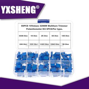50PCS 3296W 멀티턴 트리머 전위차계 키트 500R 1K 2K 5K 10K 20K 50K 100K 200K 1M 고정밀 3296 가변 저항기 세트