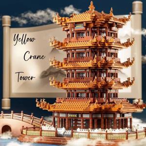 빌딩 블록 노란색 크레인 타워 소년 빌딩 시리즈 거대한 조립 그림 교육 장난감 소녀 시리즈