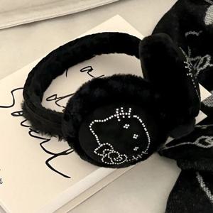 여성용 새 만화 헬로 키티 고양이 검은 귀마개 겨울 따뜻함 커버, 귀마개, 귀 보호, 감기 보호, 귀 덮개
