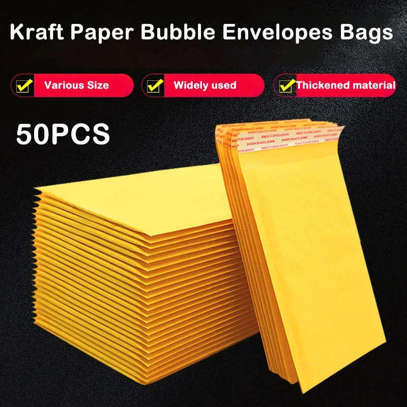 50Pcs 노란색 크래프트 종이 버블 메일러 포장 가방 셀프 인감 패딩 봉투 Bussiness에 대 한 폴리 줄 지어 배송 가방