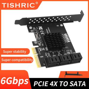 TISHRIC PCIE 4X ~ 6 포트 SATA 3.0 6 Gbps 확장 카드 Pcie 분배기 컨트롤러 PCI-Express 4x 8x 16x HDD SSD 용 카드 추가