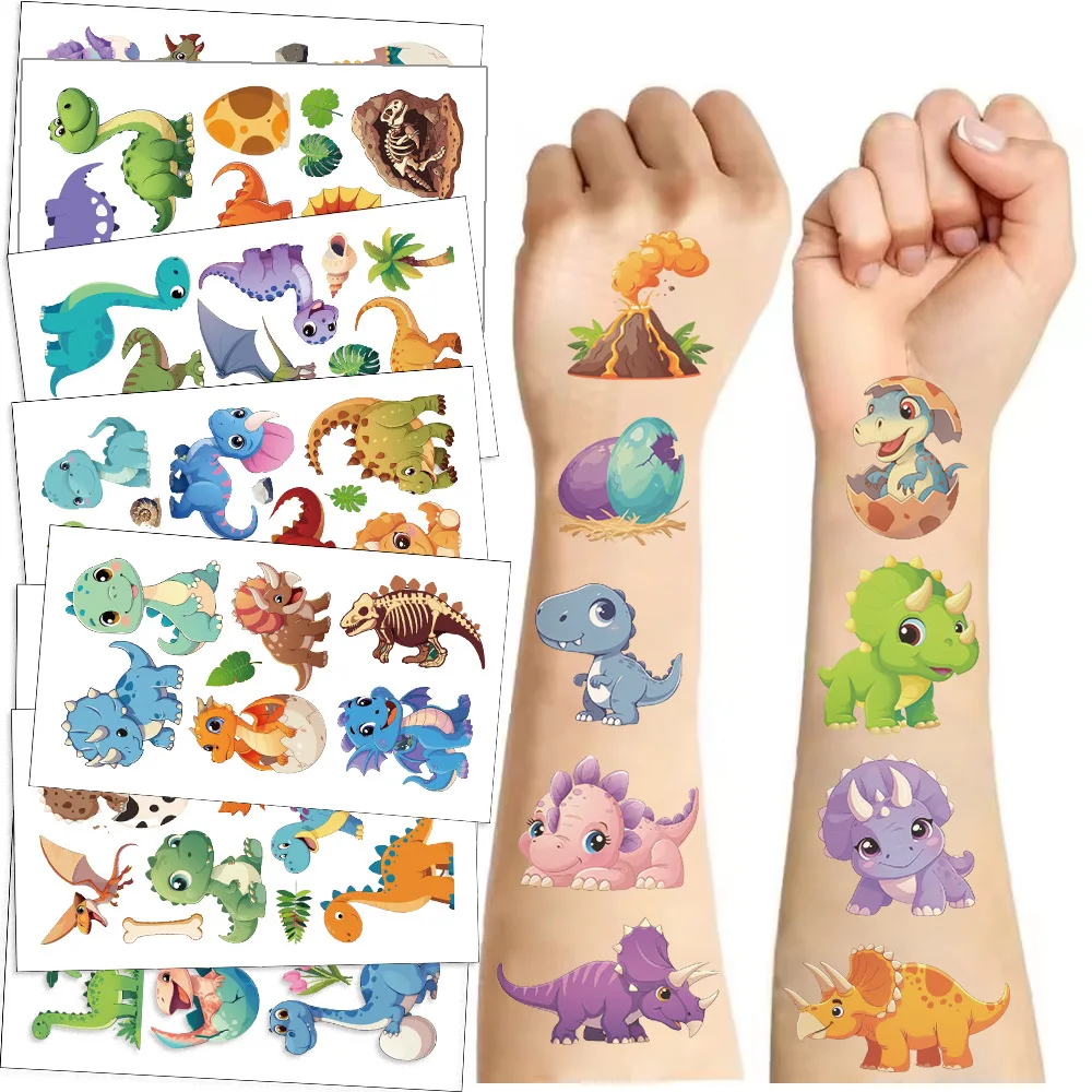10 시트 공룡 문신 스티커 임시 가짜 문신 팔 손 바디 Waterdichte Tatouages ​​어린이 장난감 선물 붓기