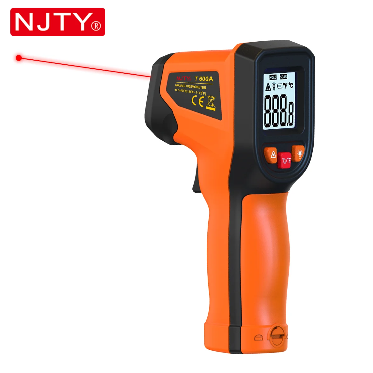 NJTY T600 T600A 디지털 적외선 온도계 건 -58 ° F에서 1112까지 ° F(-50 ℃   600으로 ℃ ) 전문 산업용 레이저 온도 총