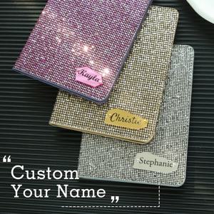 1PCS 디스코 볼 스팽글과 맞춤형 이름 여권 홀더 반짝 이는 거울 이름 태그와 맞춤형 독특한 여권 홀더