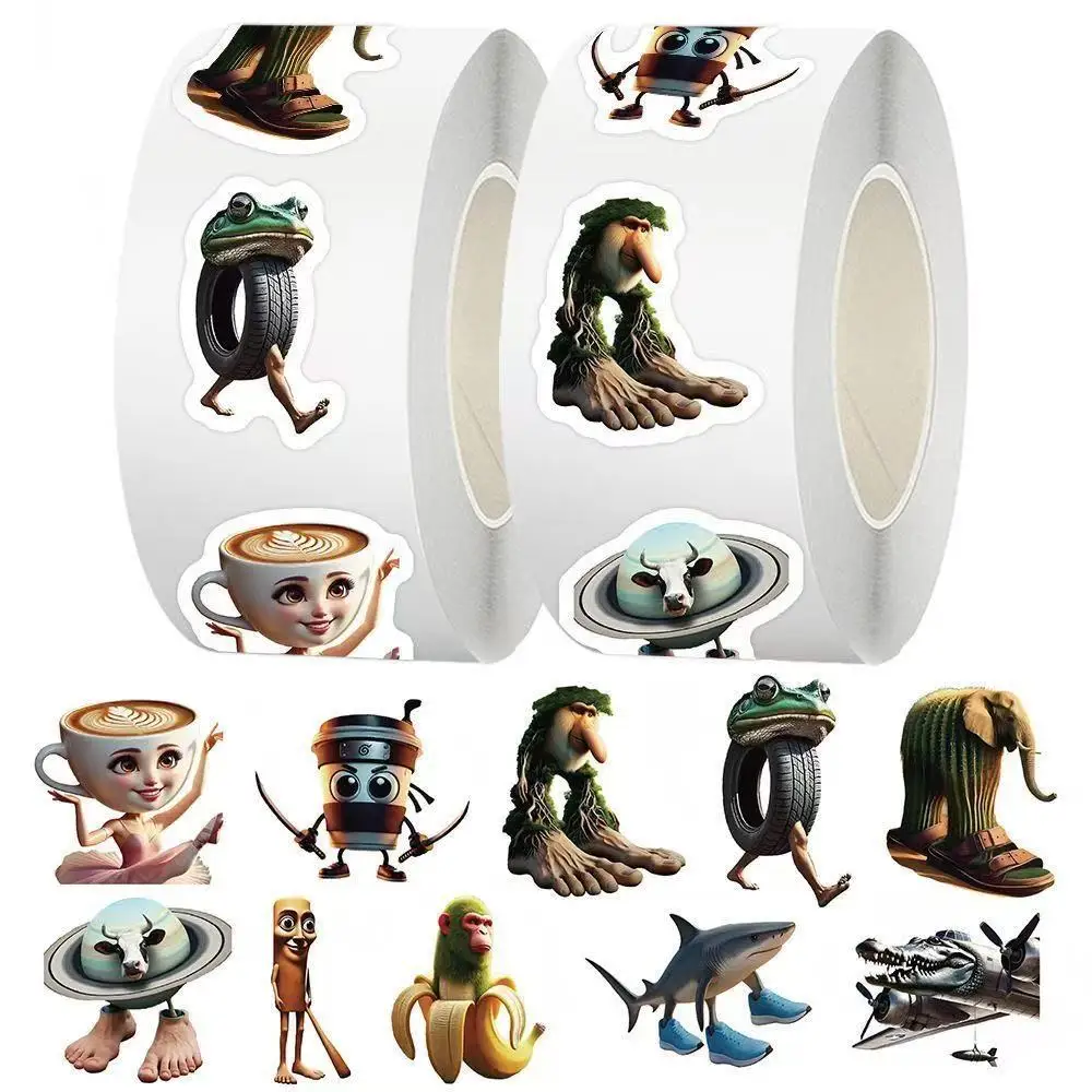 500pcs/Roll Tung Tung Sahur 이탈리아 Brainrot AI Abstrac 씰링 스티커 DIY PVC 노트북 데칼 장식 Stiker 보상 선물 완구