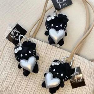 Sanrio 헬로 키티 카와이 달콤한 멋진 플러시 가방 펜던트 만화 Kt 고양이 인형 키 체인 배낭 장식 액세서리 선물