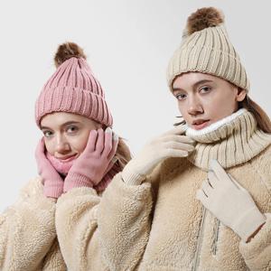 3종 세트 여성 니트 모자 스카프 장갑 겨울 십대 소녀 비니 넥 워머 귀덮개 야외 여성 모자 세트