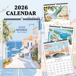 1개, 2026 여행 달력, 도시 풍경, 12가지 디자인, 벽걸이 달력, 생일, 크리스마스, 새해 선물