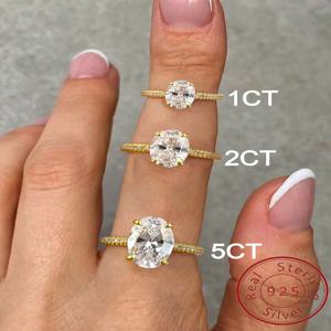 925 스털링 실버 지르코니아 여성을위한 화려한 반짝 이는 1-5CT 타원형 스톤 링 약혼 결혼식 럭셔리 고품질 파인 쥬얼리