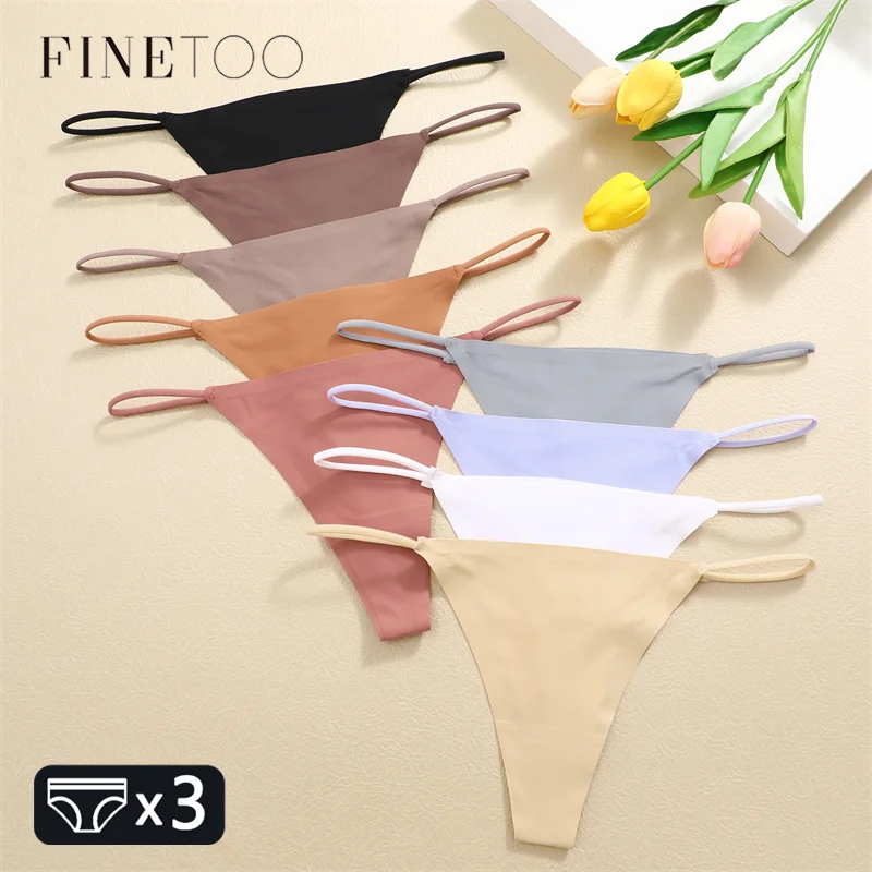 FINETOO 3PCS 여성 원활한 끈 섹시한 낮은 허리 비키니 팬티 여성 Traceless 속옷 숙녀 솔리드 컬러 T 백 XS-XL