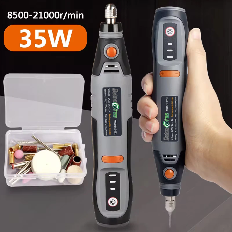 35W USB 무선 로타리 도구 Dremel DIY 미니 드릴 조각 펜 전기 3 속도 미니 무선 드릴 세트 8500r-21000r/min