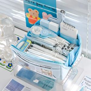 10 레이어 프리즘 투명 필통 크고 귀여운 중학교 남학생과 여학생에게 적합 우아하고 세련된 필통