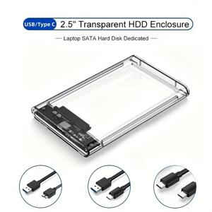 USB 3.0/타입 C HDD 외장 케이스 2.5인치 SATA SSD 외장 하드 드라이브 케이스 5Gbps 전송 속도 투명 하드디스크 박스 공구 없이 조립 가능