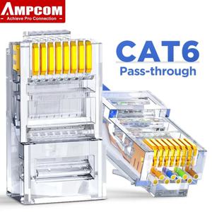 AMPCOM RJ45 커넥터 패스 스루 CAT6 CAT5E 모듈형 플러그 네트워크 끝 UTP 3U 50u 금도금 8P8C 이더넷 케이블용 크림프 엔드
