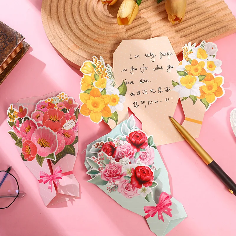 창의적인 카네이션 감사 꽃 엽서, 절묘한 아름다운 인사 카드, 꽃 생일 카드, 스승의 날 생일 선물