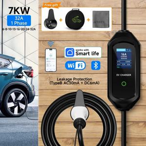 Type2 IEC62196-2 휴대용 EV 충전기 7KW 32A Type1 J1772 EVSE 고속 충전 케이블 GBT 20234 CEE 플러그 WiFi APP Bluetooth 제어