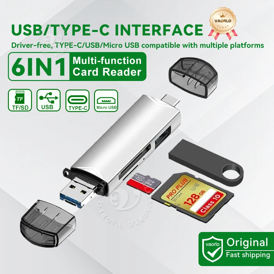 6 in 1 OTG 다기능 USB 3.0 카드 리더기 U 디스크 TYPE-C/USB/TF/SD 플래시 드라이브 메모리 카드 어댑터 휴대폰 노트북 컴퓨터용