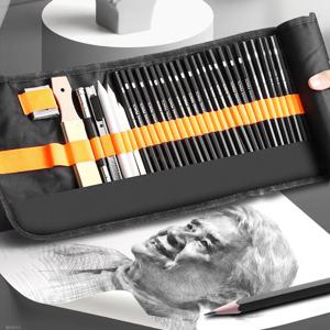 27/38/47pcs 스케치 연필 세트 롤업 캔버스 랩 스케치 연필 가방 아트 드로잉 용품 숯 반죽 지우개