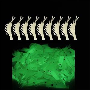 조명이 달린 새우 낚시 미끼 50개. 부드러운 타입의 낚시 미끼, 배스와 틸라피아를 잡기에 적합합니다. 낚시 미끼.